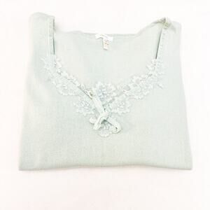 Escada Virgin Wool Cashmere V-Neck Lace Short Sleeve Top Size 44 MINT